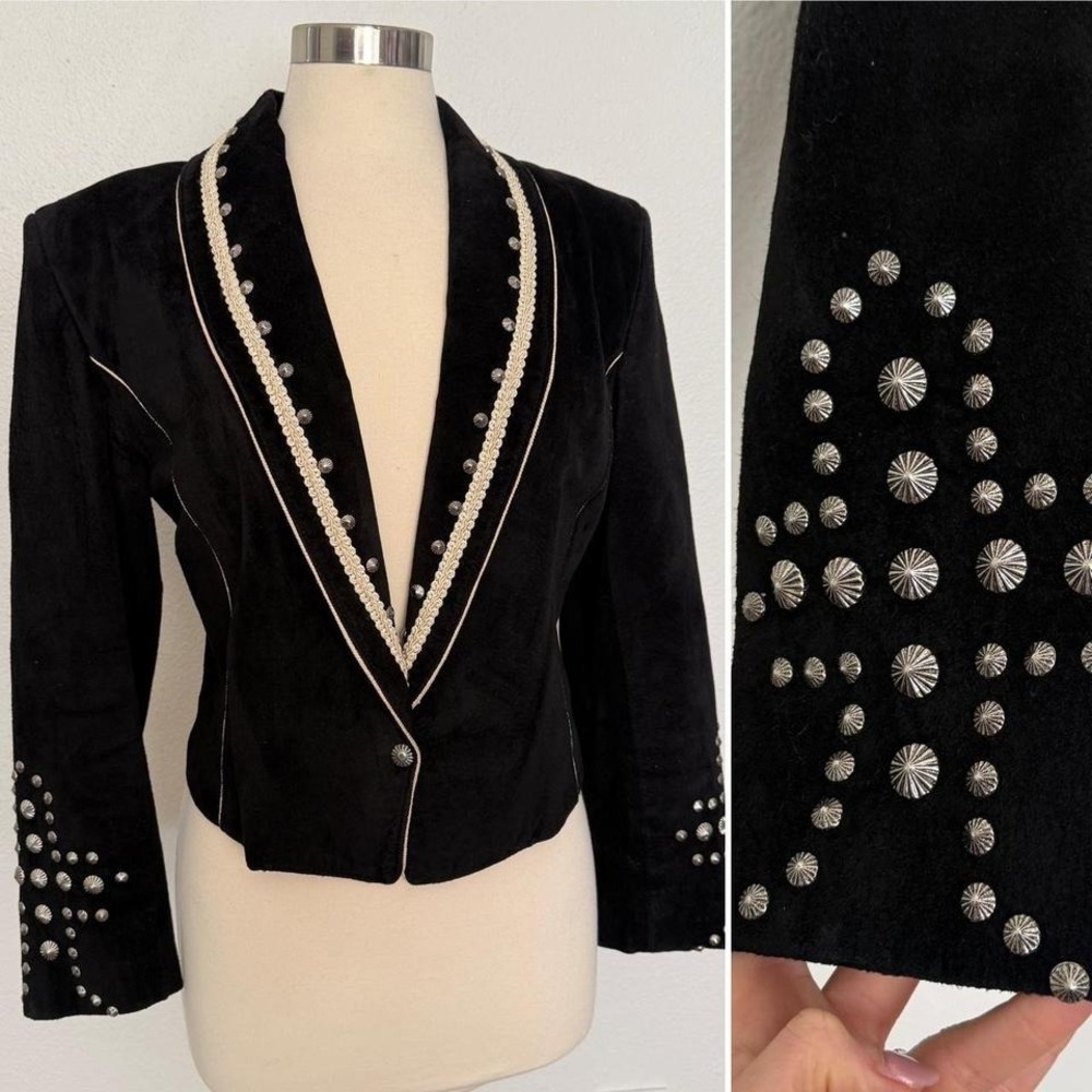Vintage Concho Leather Jacket Cropped Western Studded Blazer USA Made - Picture 9 of 10